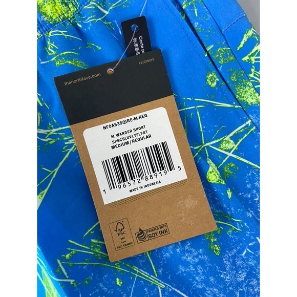 The North Face men's medium blue patterned wander shorts performance lightweight - Picture 4 of 6